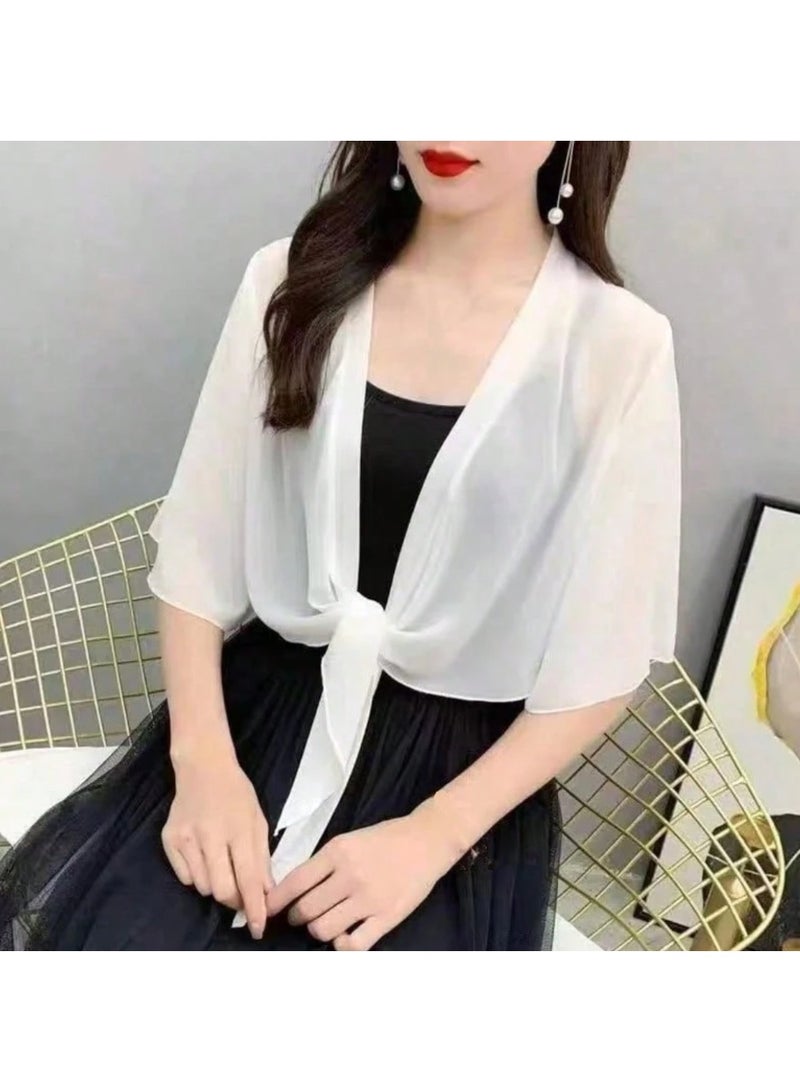 Shein 1pc Chiffon Shawl Cover Up For Women, Short Lightweight Shrug For Spring/Summer, Versatile Beach Cover Up, Sun Protection - Image 3